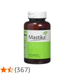 Butelka suplementu diety Mastika, 250mg 120 kapsułek. Mastika na co? Na problemy z żołądkiem.